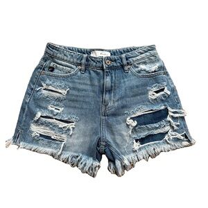Distressed Denim Blue Shorts